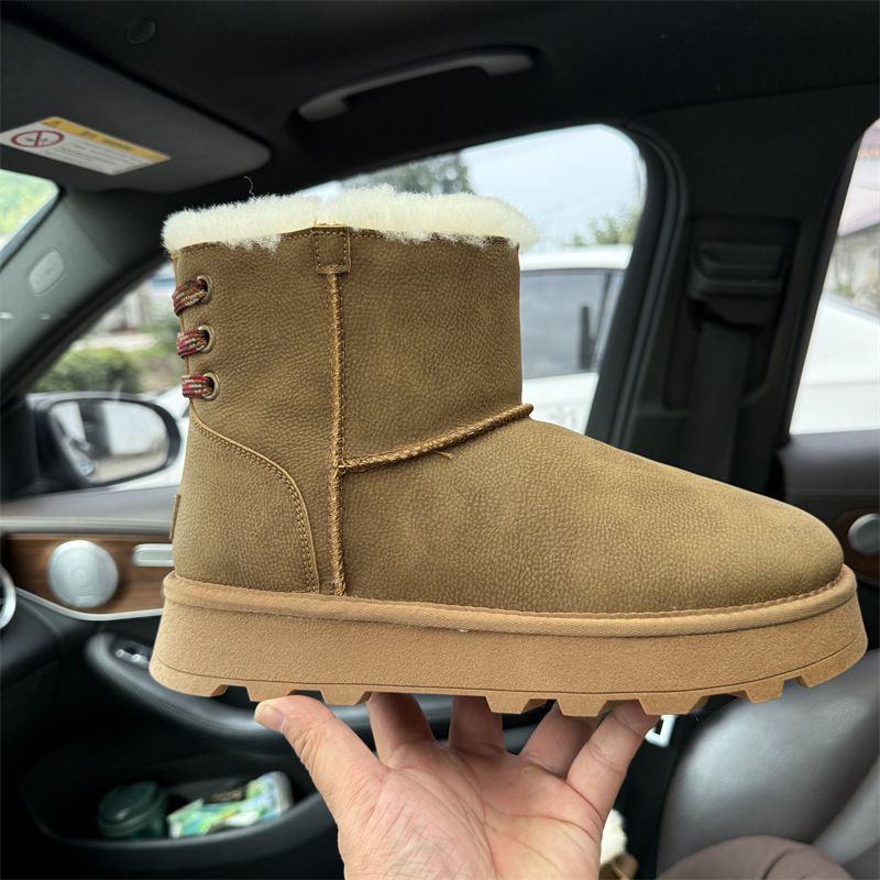 Neue Schneestiefel für Damen im Winter 2025 mit dicker Sohle, gewebter Riemen, Rindsleder, Wolle, verdicktes Fleece, warme Schuhe_voghion.com