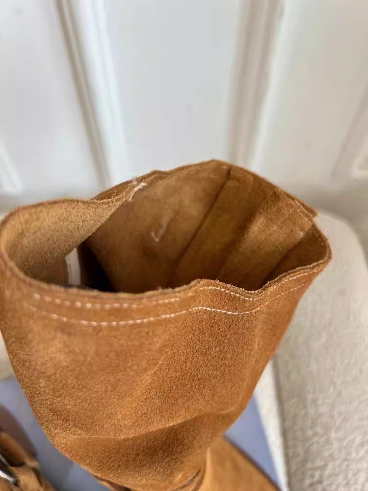 Matte Cowhide Western Cowboy Women's Genuine Leather Thick Heeled Short Boots, Square Toe Brown High Heels,_voghion.com