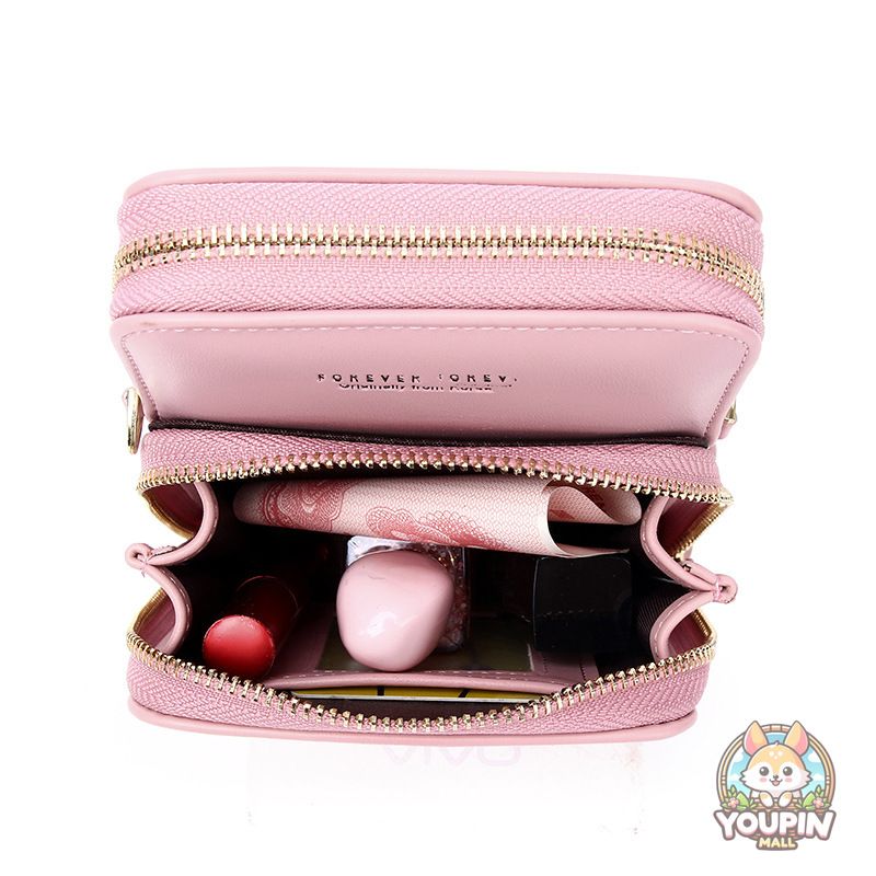 Korean version fashion multi-card vertical mobile phone bag mobile phone storage pu mobile phone bag female crossbody zipper double layer female_voghion.com