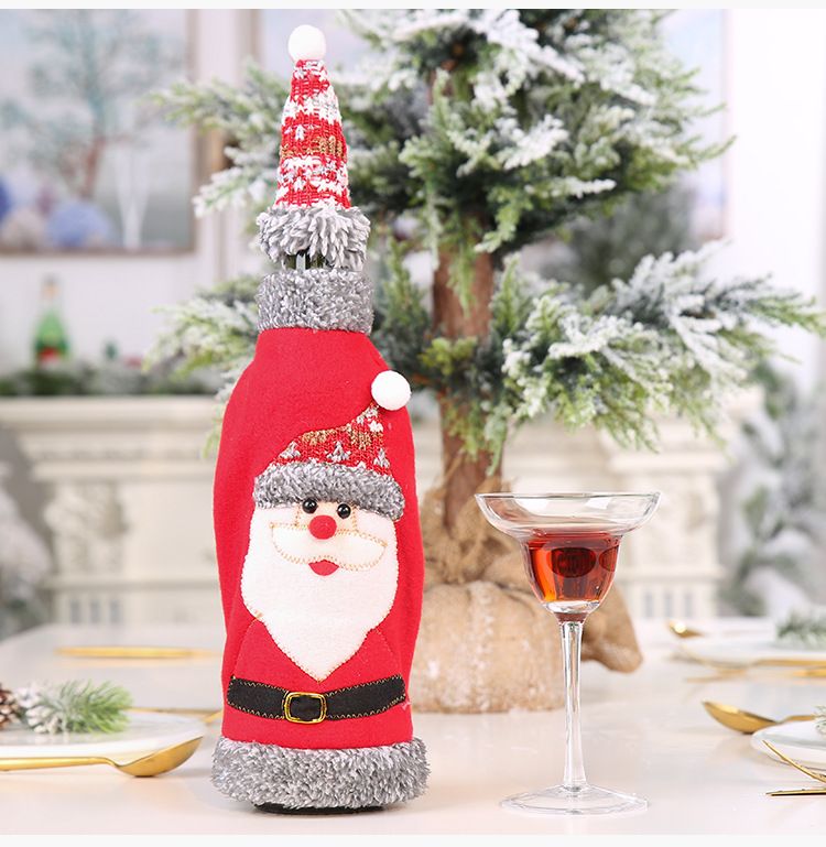 Haube Weihnachten neue außenhandel heißer grau flanell verpackung kappe rotwein flasche set rotwein tasche champagner dekoration_voghion.com