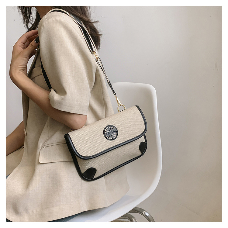 Einfache Canvas-Tasche Damen 2023 grenzüberschreitende neue trendige Mode kleine quadratische Tasche Nische hochwertige strukturierte Schulter-Umhängetasche_voghion.com