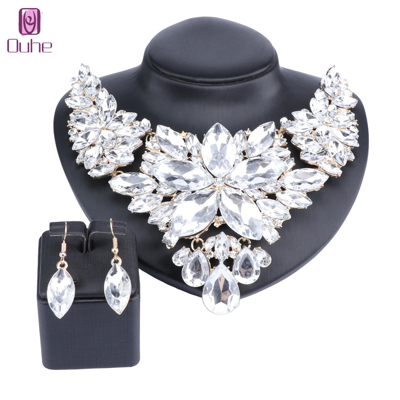 Kristall-Choker-Statement-Halskette, Ohrring-Schmuckset, Strass-Hochzeitsgeschenk, Frauen, Bräute, Abschlussball, Party_voghion.com