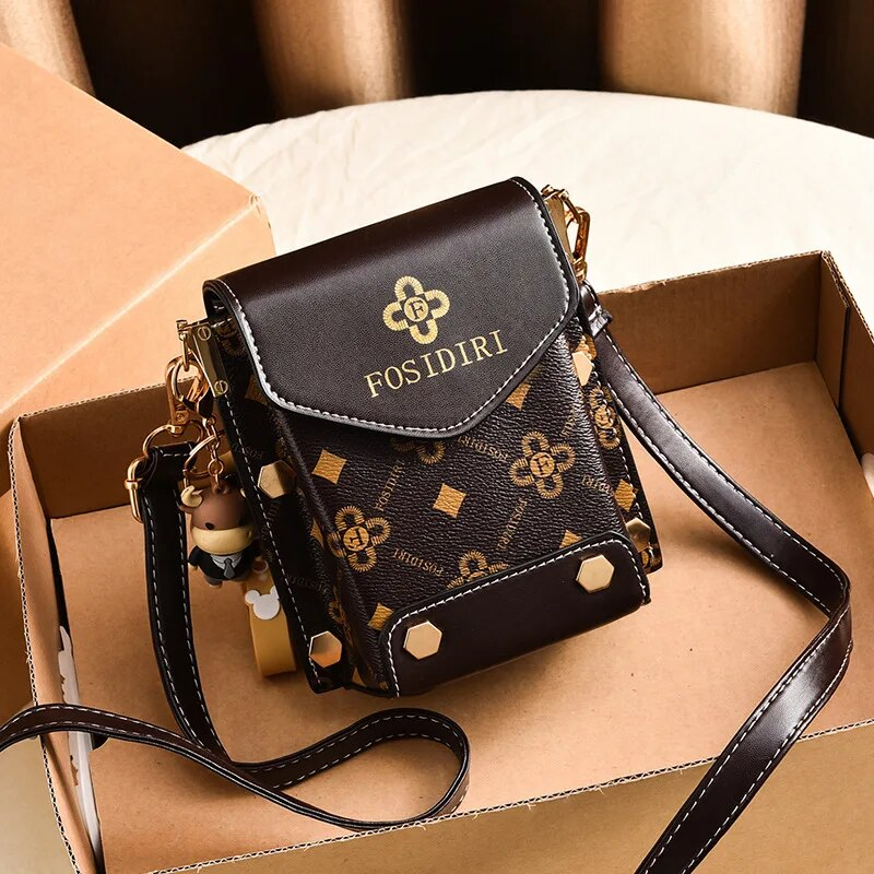 Mini Flap Crossbody Telefon Bokstavstryck axelväska, fyrkantig plånbok med dubbdekor för kvinnor (4,7*6,7*3,7) tum_voghion.com