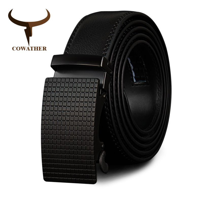 Cinturón de piel de vaca auténtica de alta calidad para hombre, automático, vintage, con hebilla de trinquete, de HOT COWATHER, 110-130 cm de largo_voghion.com