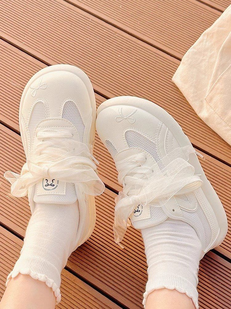 Little White Shoes Women's Skirt Shoes Breathable And Not Stuffy Feet Mesh Mesh Shoes Women's Ballet Style Moral Training Board Shoes_voghion.com