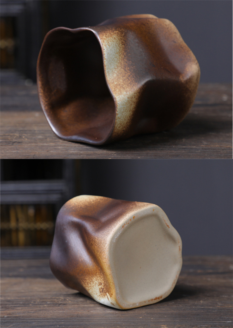 Keramisk formede kopper, retrokrus, grænseoverskridende niche-keramiske kopper, japanske kreative kaffekopper, grove keramiske vandkopper_voghion.com