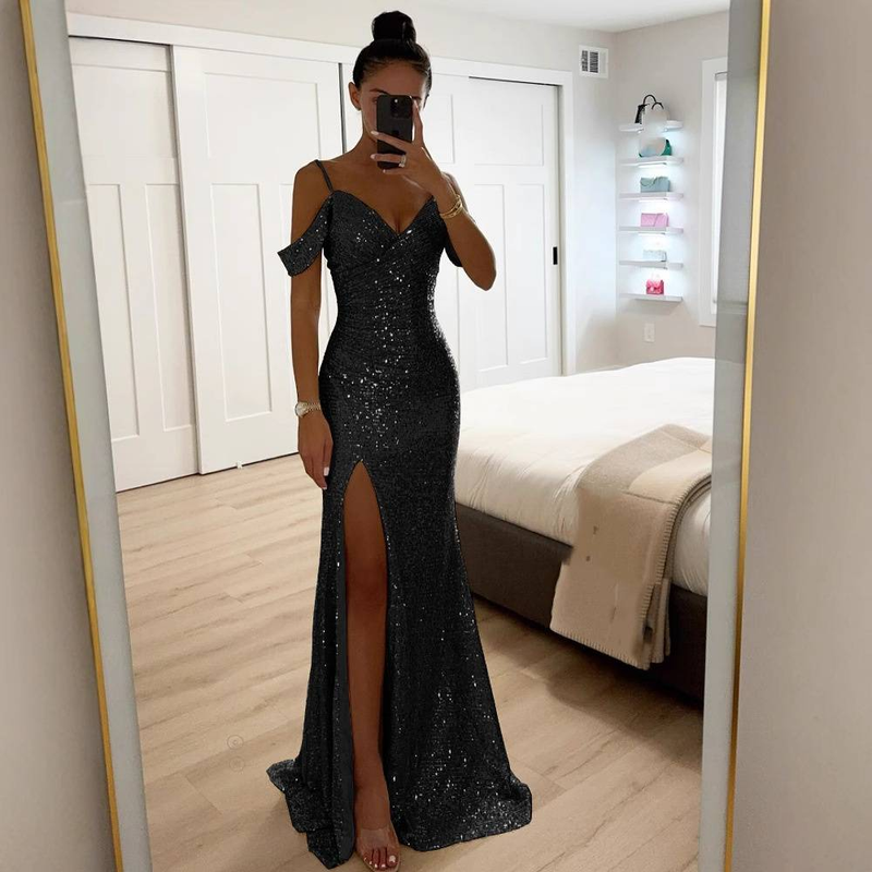 Damenbekleidung Neues Sling-Pailletten-Schlitzkleid Ins Lässiges, lockeres Partykleid_voghion.com