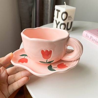Creative Ceramic Hand-pinch Coffee Hand-painted Cup And Saucer Set_voghion.com