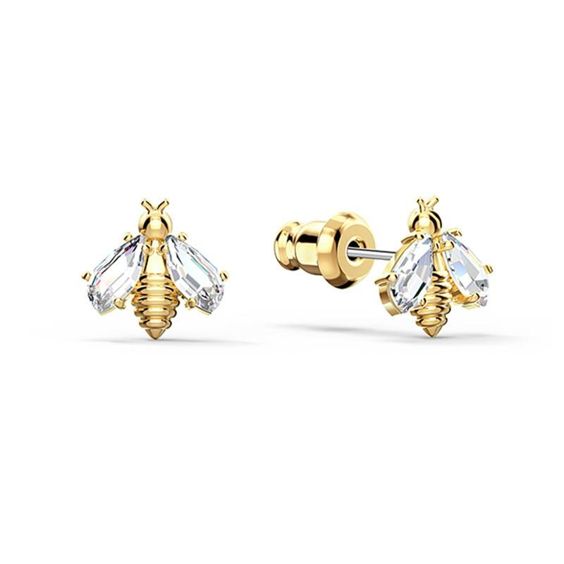 Orecchini a forma di piccola ape dorata tridimensionale per donna, orecchini con elementi in cristallo_voghion.com
