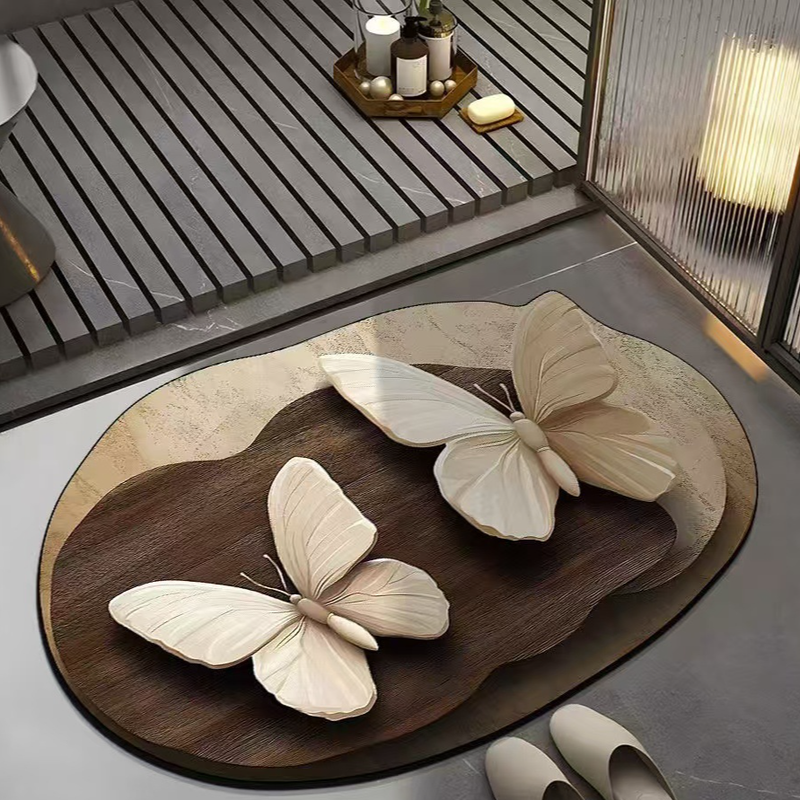 Home Garden Butterfly Bathroom Door Water Absorbing Quick Drying Diatom Mud Foot Mat Bathroom Dirt Resistant Wear Resistant Easy To Care Floor Mat_voghion.com