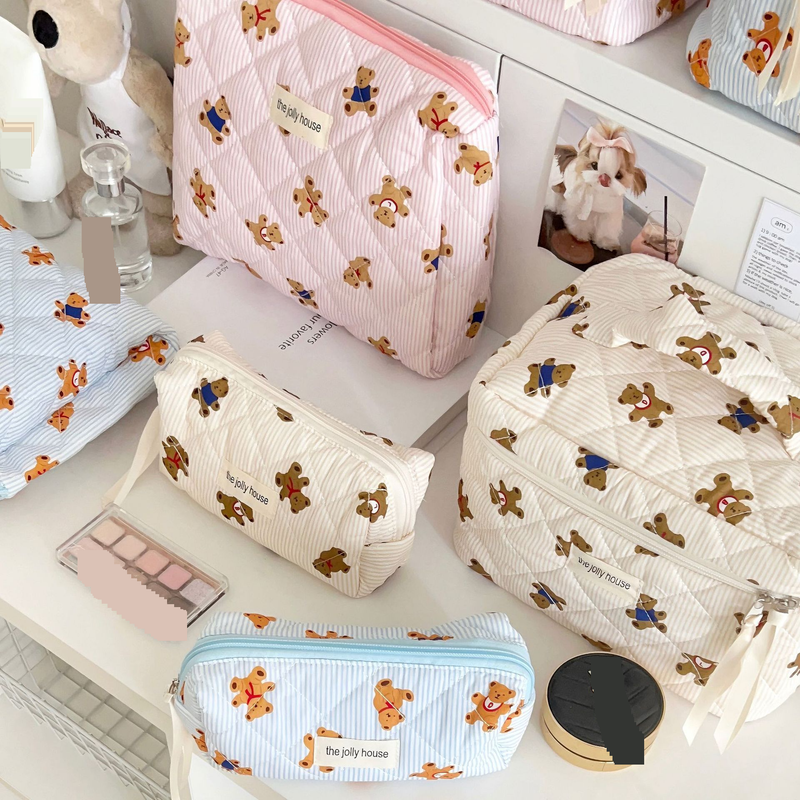 Ins Cosmetic Bag Cartoon Bear Large Capacity Portable Hand Held Travel Cosmetic Storage Bag Toiletries Bag_voghion.com