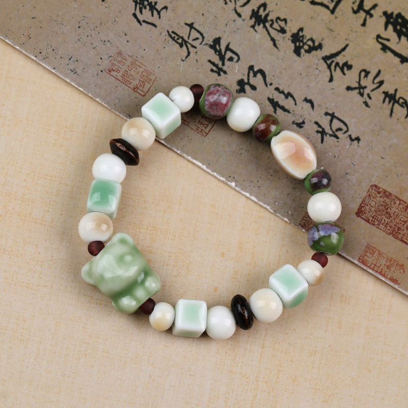 Jingde Zhen Cute Ceramic Beaded Bracelets For Women - Handmade Boho Bangles With Cartoon Charms, Perfect For Daily Wear & Gifting_voghion.com