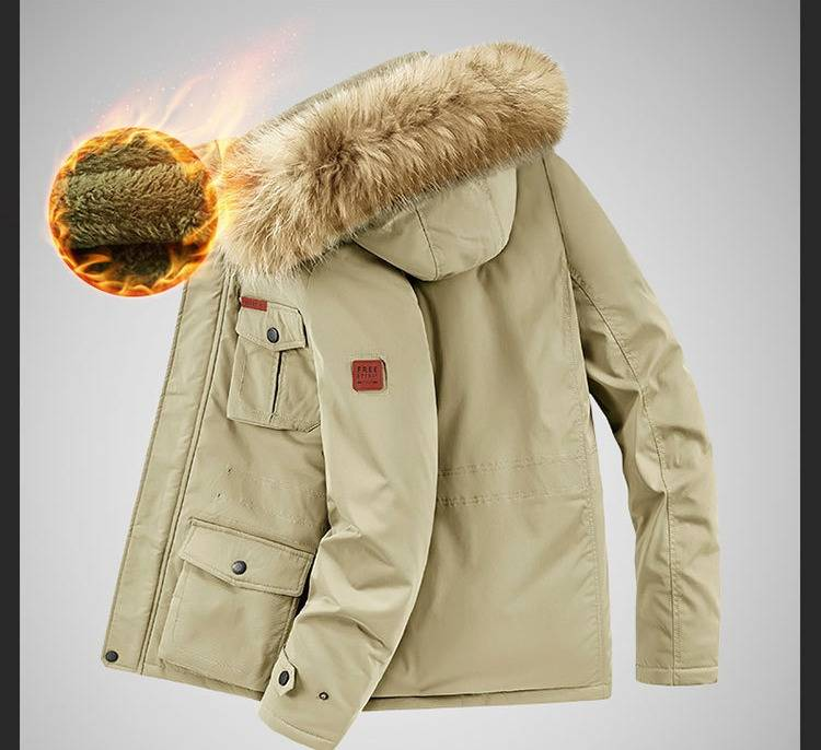 Chaqueta parka con capucha y forro polar para hombre, abrigo de invierno de gran tamaño para uso informal, abrigo largo grueso con cierre de cremallera (_voghion.com