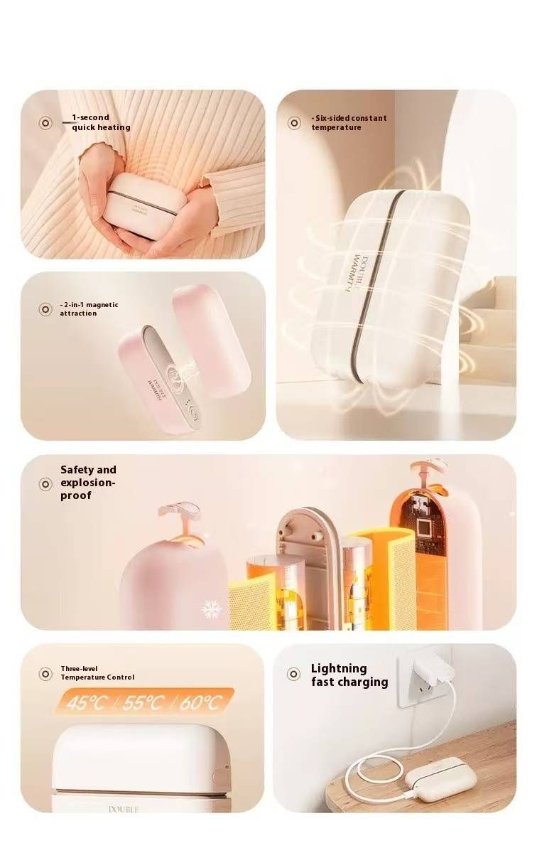 Scaldamani magnetico ricaricabile tramite USB - Cuscinetto riscaldante portatile con design diviso, riscaldamento rapido a 3 temperature per l'inverno, calore sicuro per i bambini_voghion.com