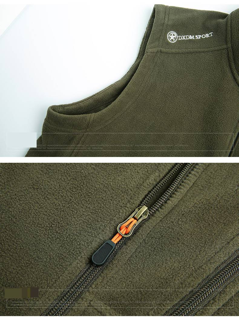 Colete masculino de lã polar com vários bolsos e fechamento em zíper, ideal para o inverno, perfeito para atividades casuais e ao ar livre._voghion.com