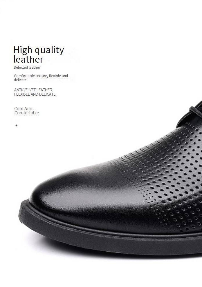 Sandali da uomo in pelle traforata traspirante - Scarpe casual da lavoro nere comode e resistenti per l'estate_voghion.com