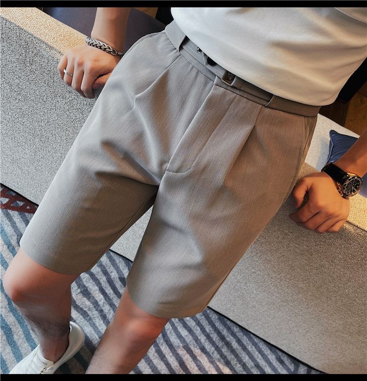 Wholesale men's summer shorts Korean version slim-fitting pinstriped casual five-point pants fashionable youth non-ironing men's pants_voghion.com