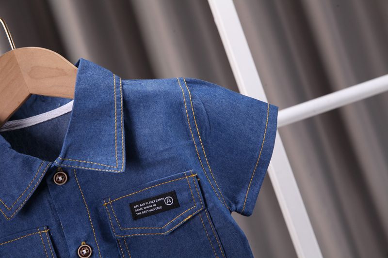 Ropa infantil popular, traje de manga corta de color liso para niños, ropa de trabajo para niños, pantalones casuales, camisa, traje de dos piezas_voghion.com