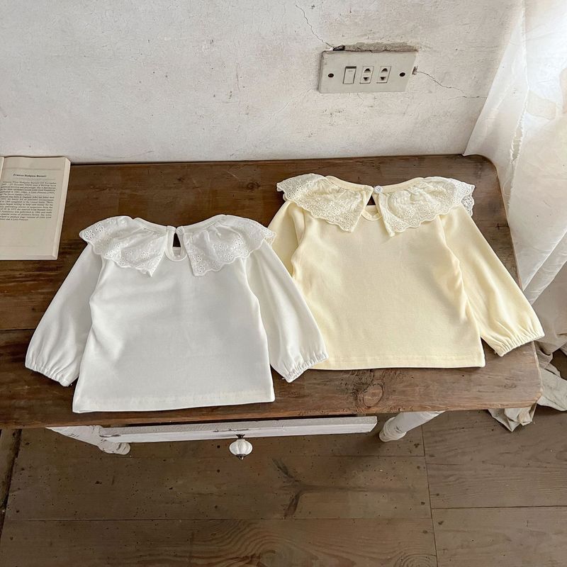 Abbigliamento per bambini Camicia per bambina in cotone ad alta elasticità con base in pizzo e top in morbida pelle per bambini_voghion.com