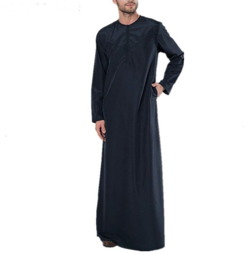 2025 Muslim Men Jubba Thobe Fixed Button Kimono Middle Robe Saudi Muslim Man Shirt Stand Collar Islamic Arab Kaftan Men Abayas_voghion.com