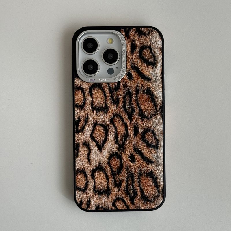 Rhinestone Lens Leopard Print For IPhone 15 Pro, 14 Max, High-End Feel 13 Pro Phone Case_voghion.com