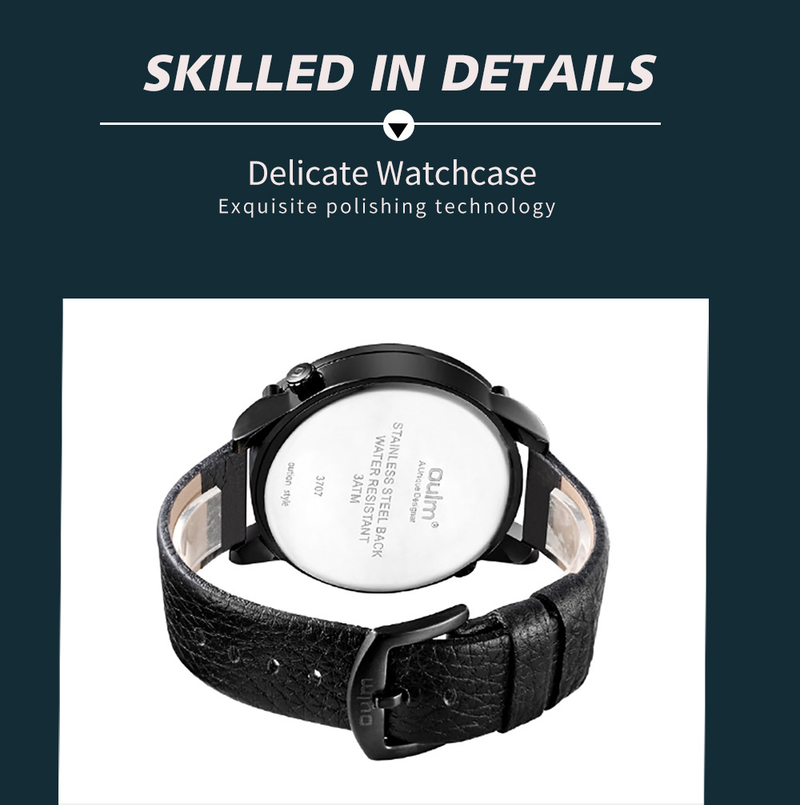 Montre analogique à quartz pour homme avec thermomètre, double fuseau horaire, boussole, grand cadran et bracelet en cuir véritable. Cadeaux élégants et luxueux._voghion.com