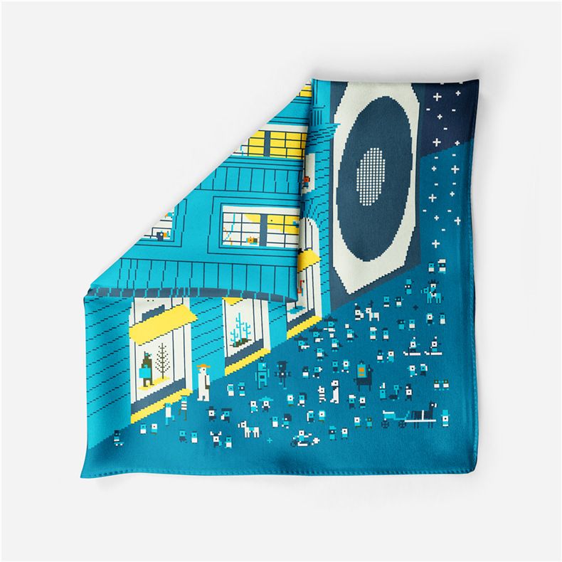 2024 Autumn/Winter New Building Printed Women's Small Square Fashion Simulation Silk Scarf_voghion.com