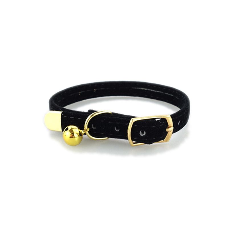 Pet Cat Small Dog Flocked Plush Fabric Gold Accessories Copper Beads Comfortable Adjustable Neck Collar_voghion.com
