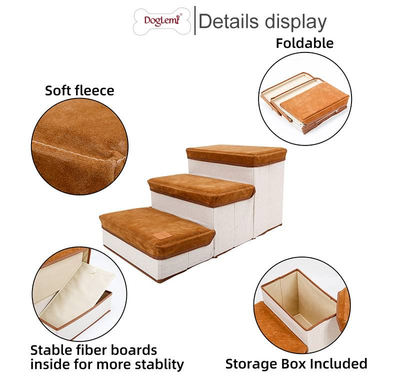 Escalier pour chien, marchepied et escalier Hesento à 3 niveaux, marchepied pour lit surélevé avec rangement et marches réglables, rampe pour lit-canapé_voghion.com