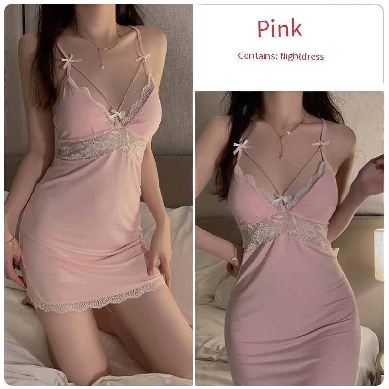 Women's Sexy Lingerie Chest Pad Large Size Sling Nightdress Comfortable Solid Color Pajamas Backless Home Clothes Suit_voghion.com