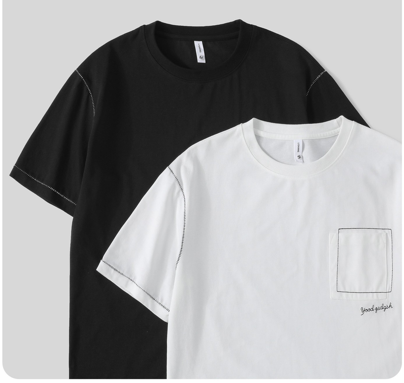 Camiseta de manga corta blanca con bolsillo abierto para hombre, estilo coreano, holgada e informal, de verano 2023_voghion.com