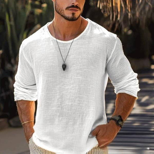 Men's Clothing Casual Solid Color Breathable Long Sleeved T Shirt_voghion.com