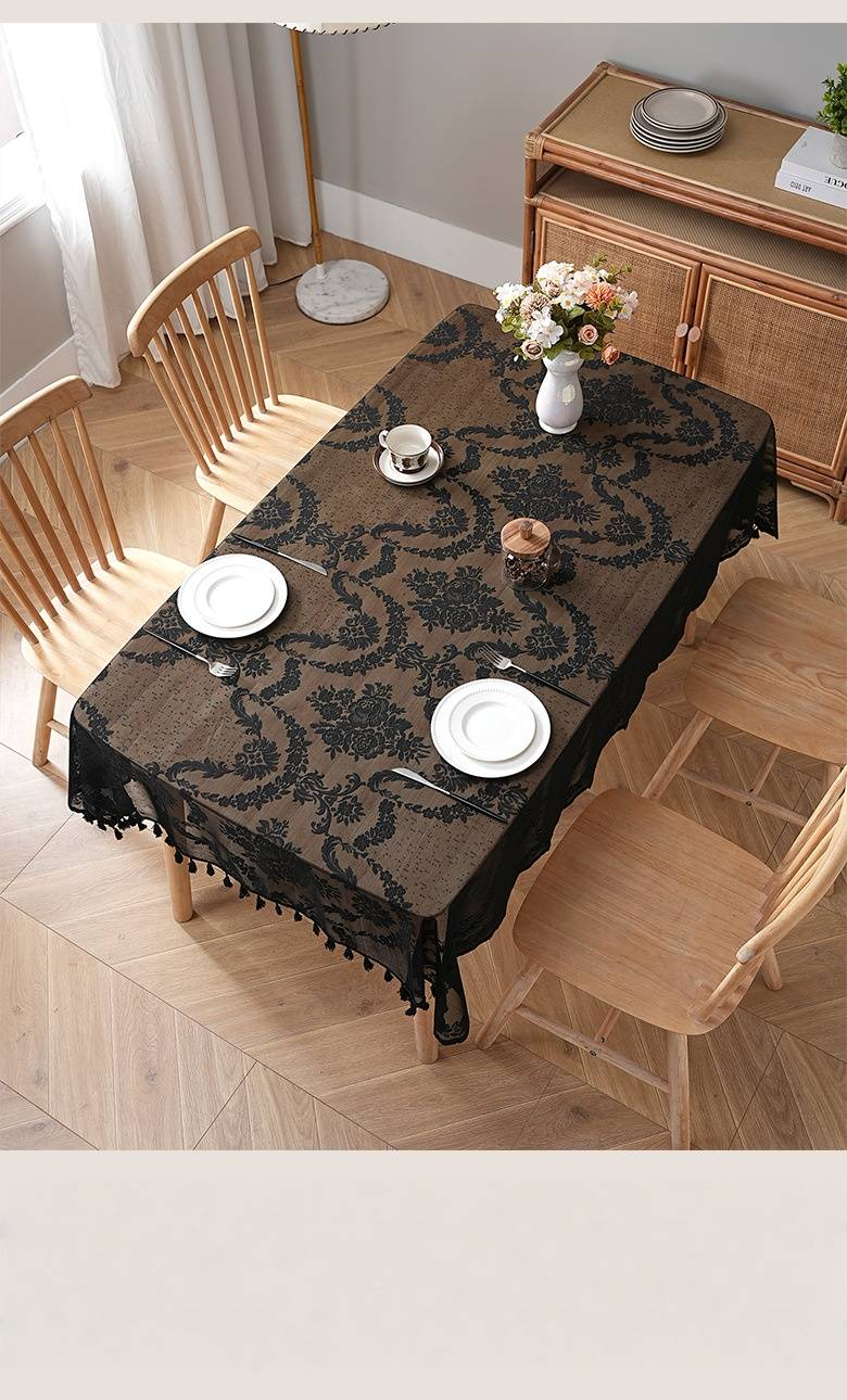 French Elegance Tablecloth With Lace Fringe – Dustproof, Non-Slip, Heat-Resistant – Decorative Cover For Dining Table, Coffee Table, And Home Decor_voghion.com