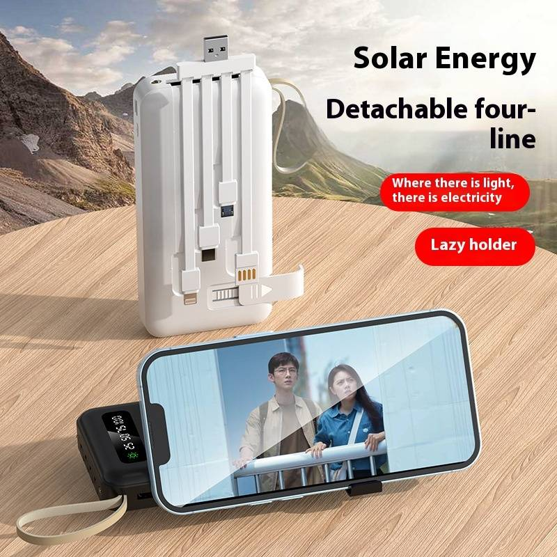 Kodi Solar Power Bank 30000mAh With Built-in Cables, Portable Charger For Outdoor Camping, Hiking, Travel, Emergency Backup (Black/White)_voghion.com
