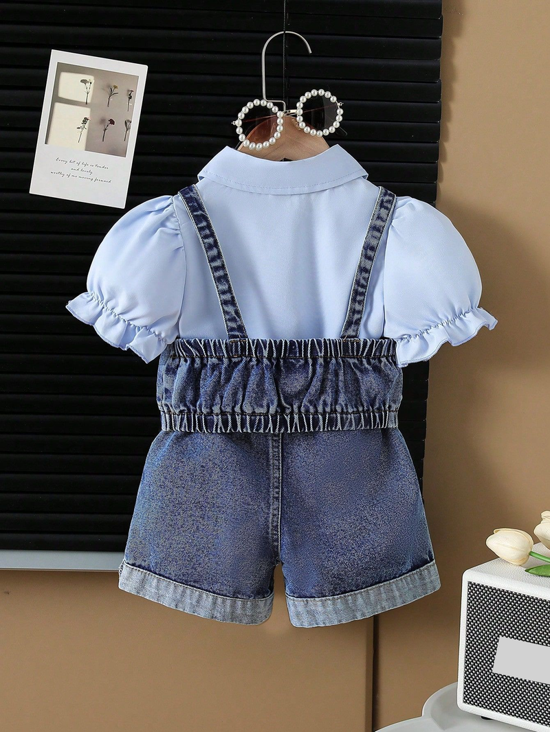 Boys & Girls Denim Vest With Pearl Jeans & Collared Shirt 3-Piece Set – Soft Washed Cotton Blend, Stylish & Comfortable For Kids (4Y-7Y)_voghion.com