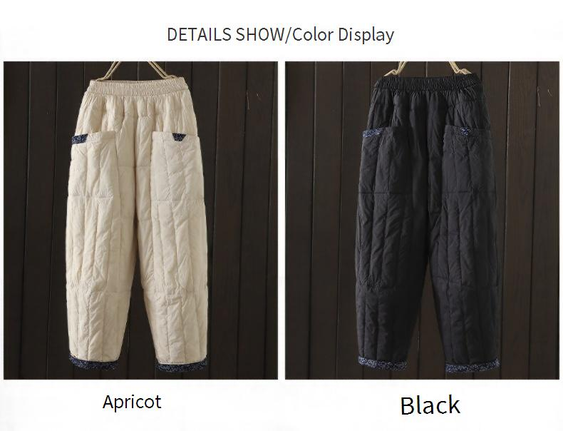 Pantalon matelassé bouffant – Pantalon d'hiver moelleux avec poches surdimensionnées (noir/crème, coupe ample)_voghion.com