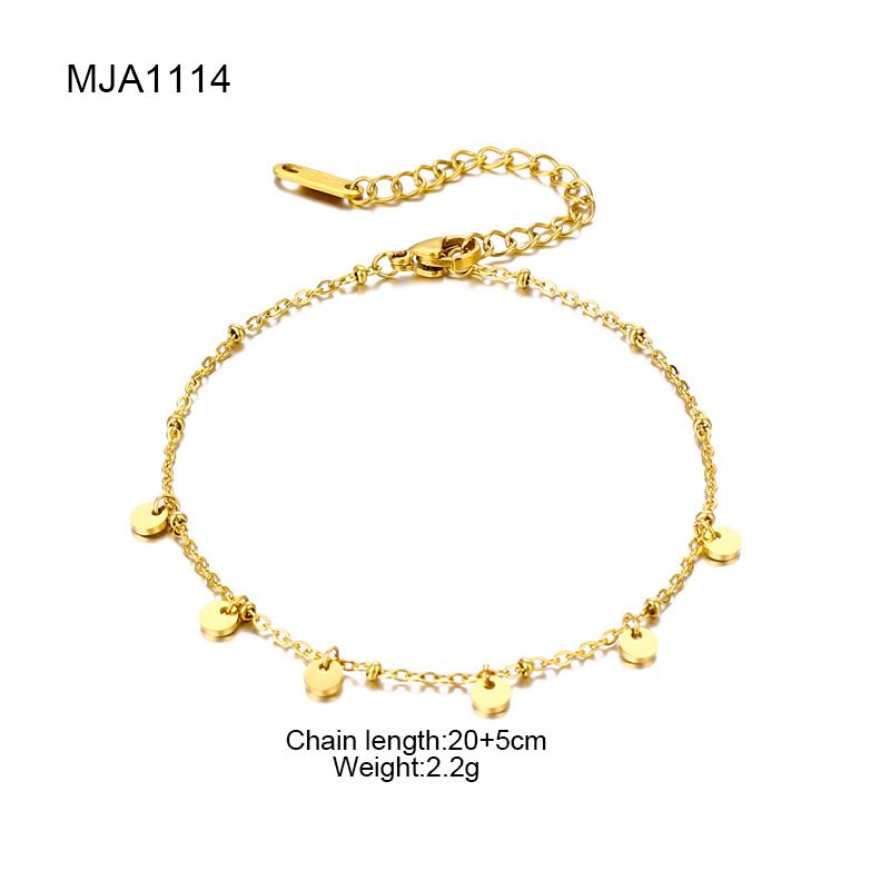 Cavigliera da donna con disco rotondo delicato - Delicata catena regolabile in oro/argento/oro rosa per look casual ed eleganti. Piccolo ciondolo a disco. Cavigliera dolce e versatile._voghion.com