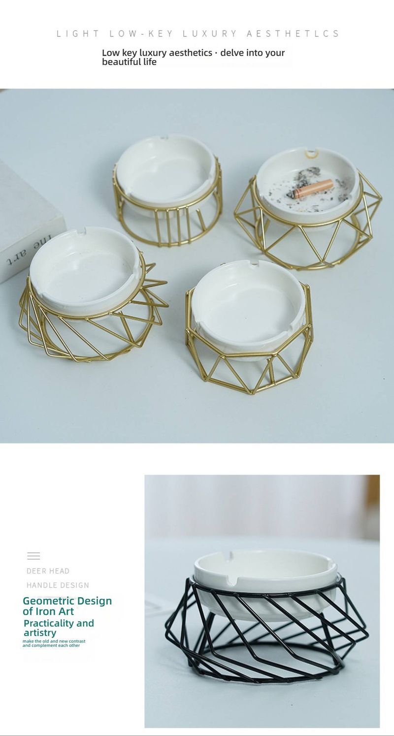 Geometric Metal Ashtray Set - Modern Nordic Home & Office Decor, Ceramic Bowl With Gold/Black Finish, Multi-Purpose Gift_voghion.com