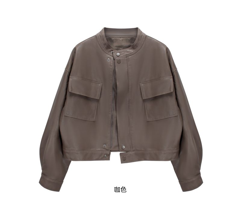 Veste courte en cuir pour femme, style coréen printemps-automne, veste ample décontractée tendance en PU, manteau de moto_voghion.com