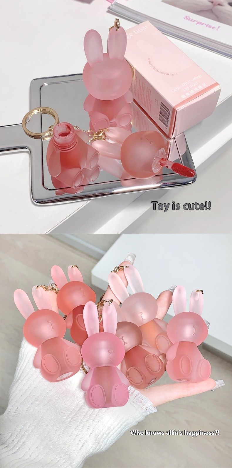 Gege Bear Cute Non Velvet Lipstick Mist Matte Hold on Lipstick Glaze Lipstick Niełatwo się plami Szminka szklana Wygląd Biała Kobieta_voghion.com