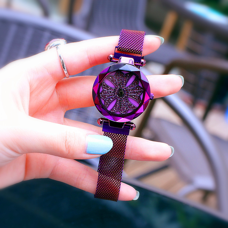 New Time Running Diamond Inlaid Fashion Trend Waterproof Magnetic Tape Women's Watch_voghion.com