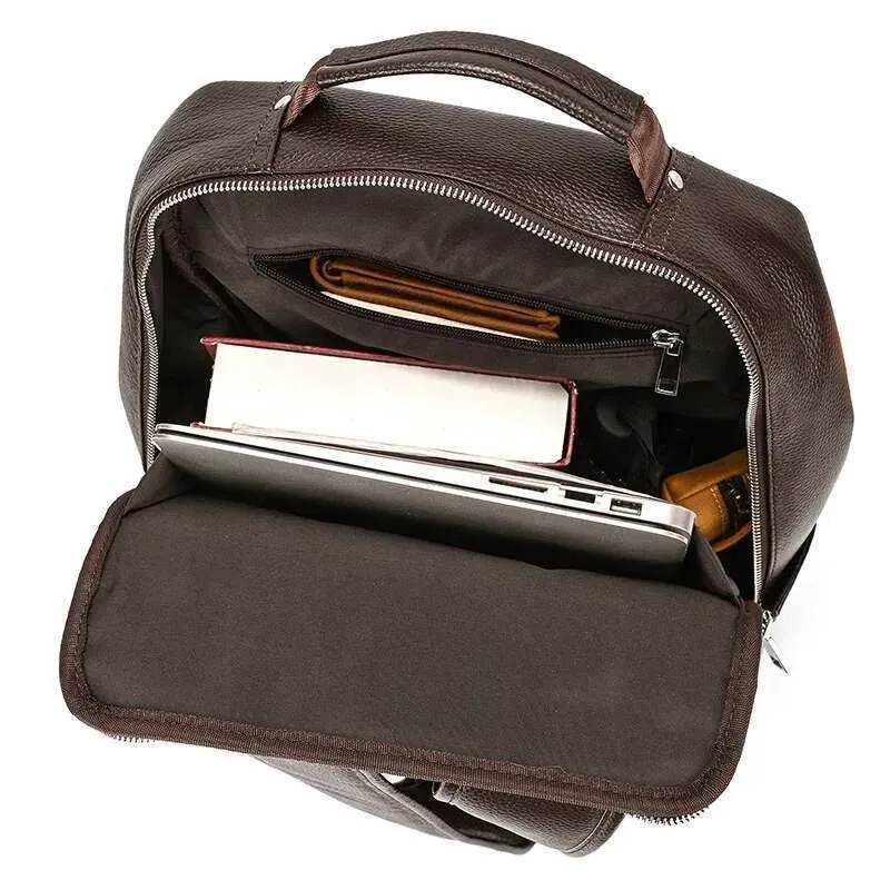Echtes Leder Schule Für Männer Frauen Schwarz Rindsleder Rucksack 14 15 16 Zoll Laptop Rucksäcke Reisetasche Männlich Weiblich Neu_voghion.com