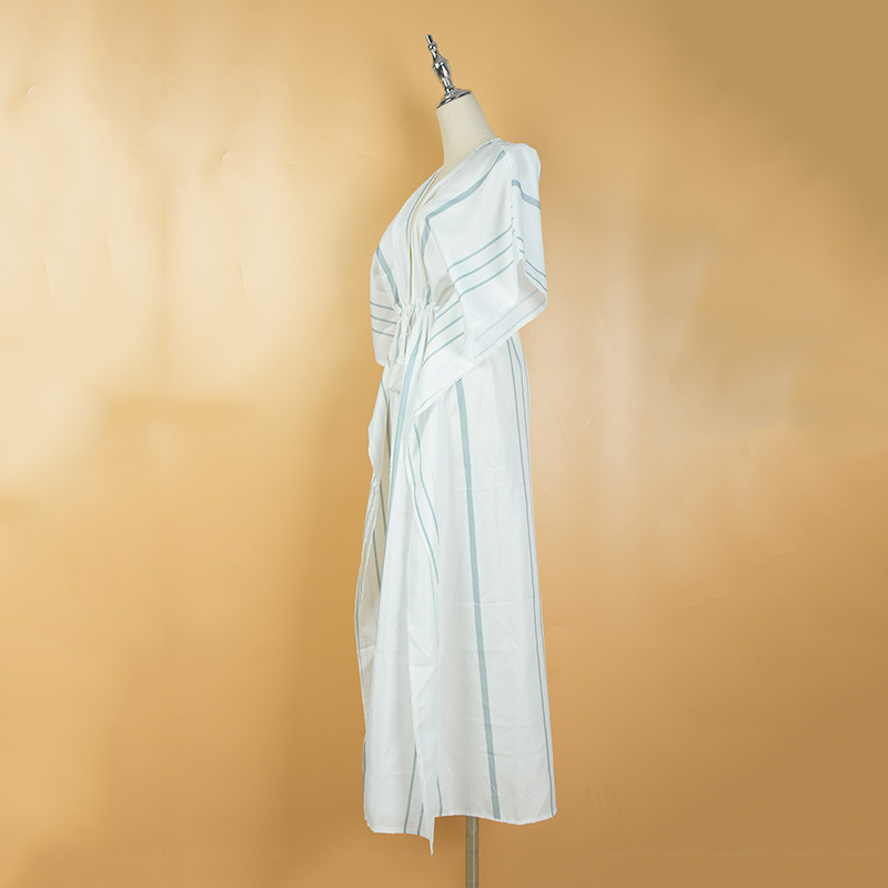 Camicia da donna per protezione solare da spiaggia autunnale e invernale con cappotto da spiaggia bikini a maniche lunghe stampato a strisce irregolari_voghion.com