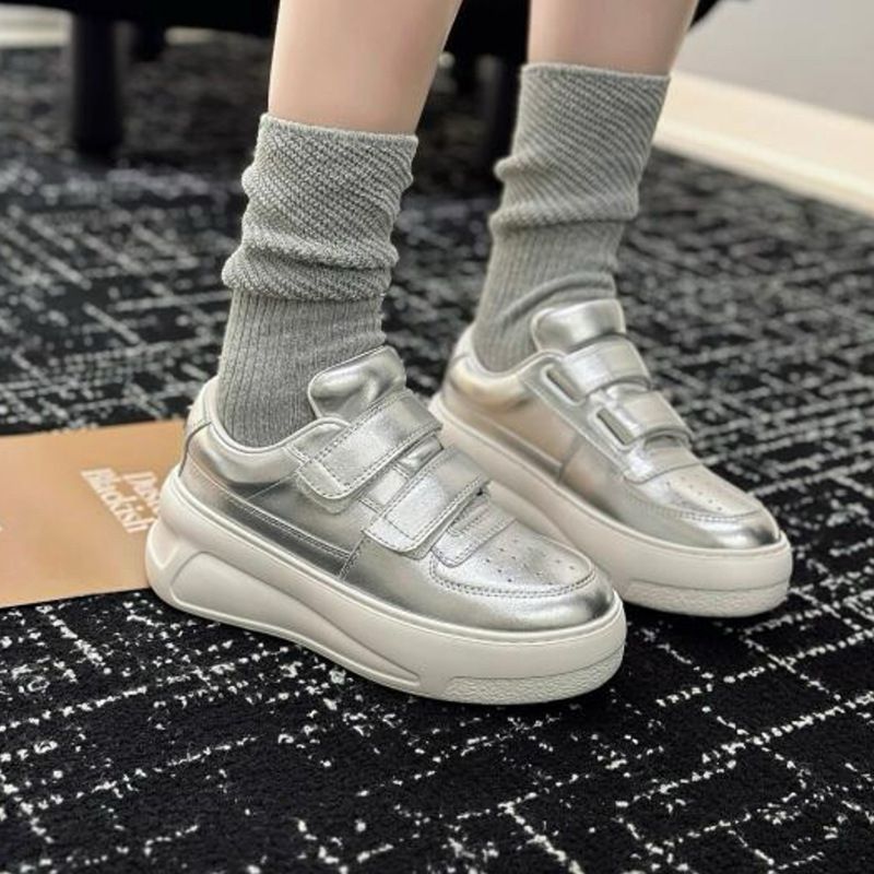 High Version~Acne Smiley Face White Zhao Lusi 7Cm Thick Sole Magic Tape Versatile Casual Board Shoes_voghion.com
