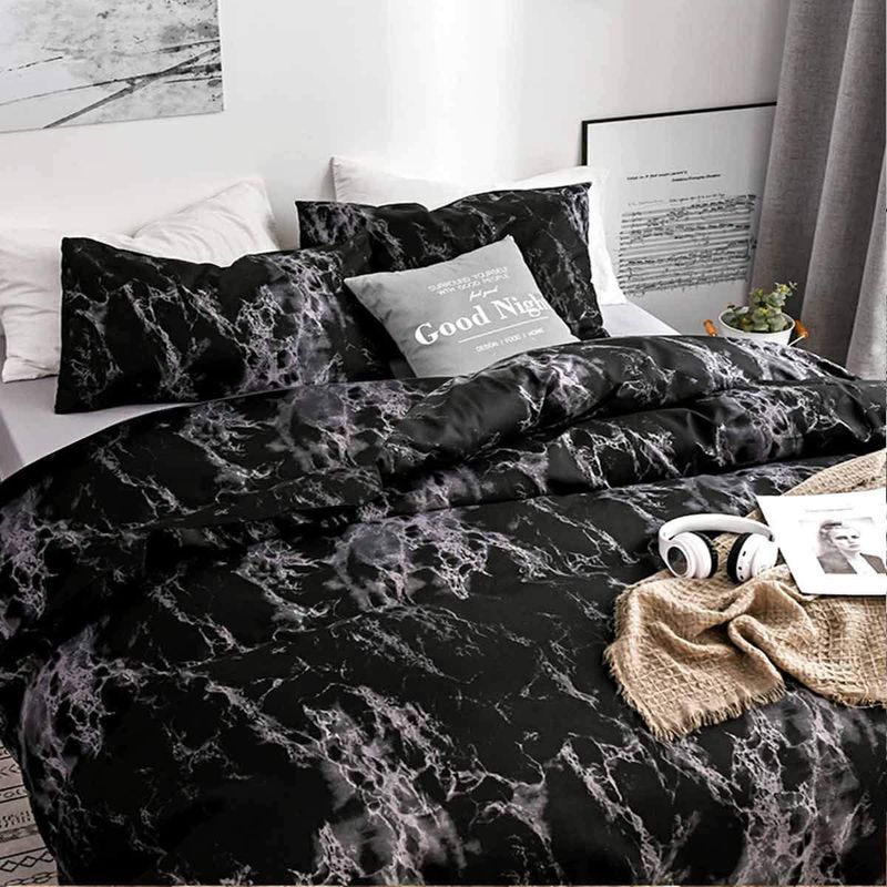 Black Marble Quilt Cover Duvet Cover Three Piece Set_voghion.com