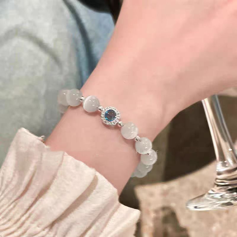 Pure Silver Sea Blue Treasure Cat Eye Stone For Women, Niche, Light Luxury Temperament, High Beauty Value, Exquisite And_voghion.com