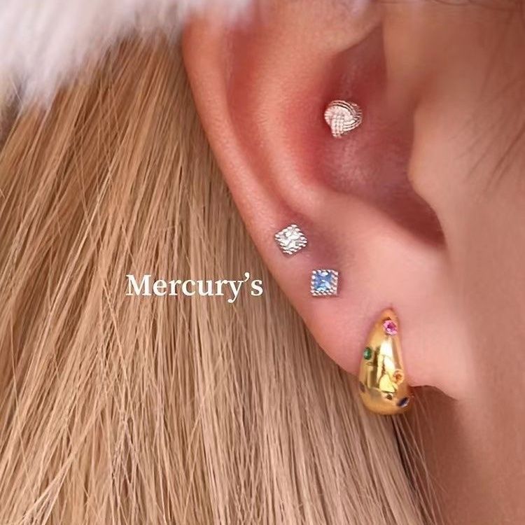 Ins Versatile Design Small Square Ear Bone Studs Daily Layered Mini S Silver Plated Screw Earrings_voghion.com