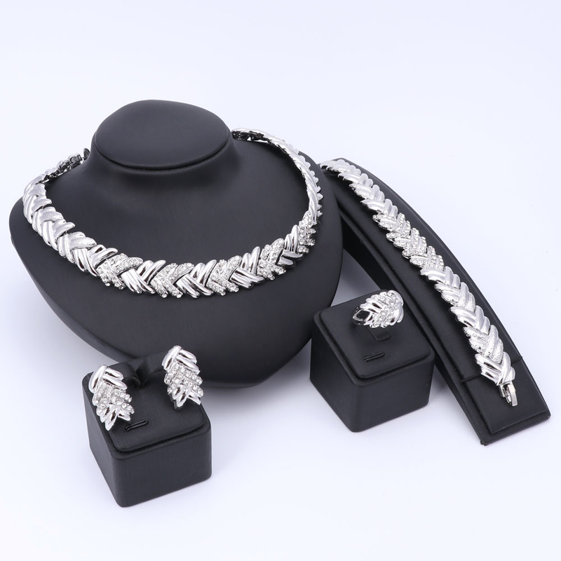 Dubai Silver Color Crystal Bridal Gift Nigerian Wedding Accessories Jewelry Sets statement Brand set_voghion.com