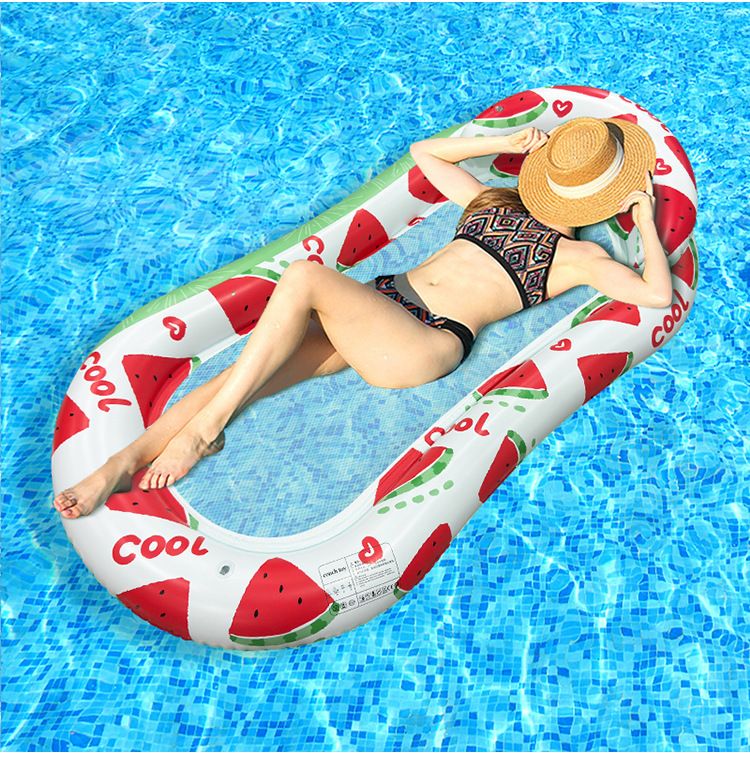Eco-Friendly Inflatable Floating Lounge Chair With Mesh Seat & Headrest - Thickened Single Pool Float (Watermelon Design Quick-Dry & Portable)_voghion.com