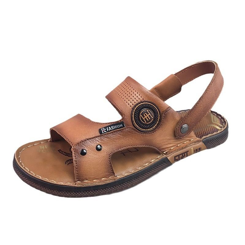 Herrenschuhe, Sommersandalen, trendiger Stil, Strandschuhe aus Leder für den Außenbereich, rutschfest, für Herren, zum Fahren, mit weicher Sohle_voghion.com